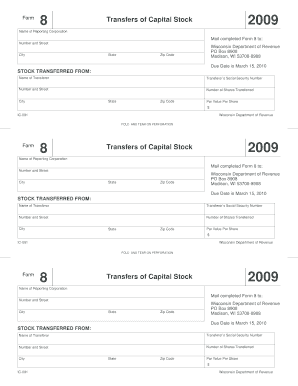Form 8 Transfers of Capital Stock 2009