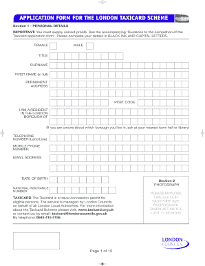 London Taxicard Scheme Application Form