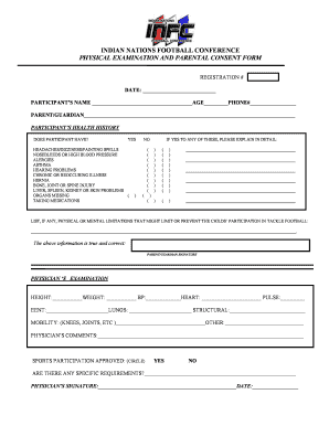 Indian Nations Football Conference Physical Exam Form