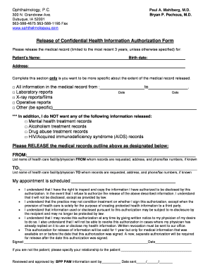 Release of Confidential Health Information Authorization Form