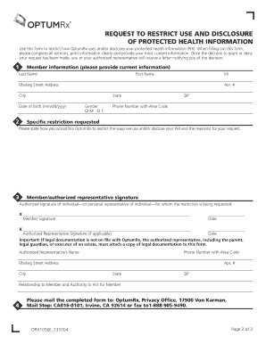 Request to Restrict Use and Disclosure of Protected Health Information