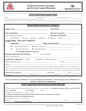 Permission Form for Prescribed and Over the Counter Medication