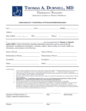 Authorization for Verbal Release of Protected Health Information