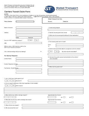Carriers Transit Claim Form