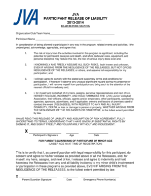 JVA Participant Release of Liability