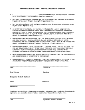 Volunteer Agreement and Release Form