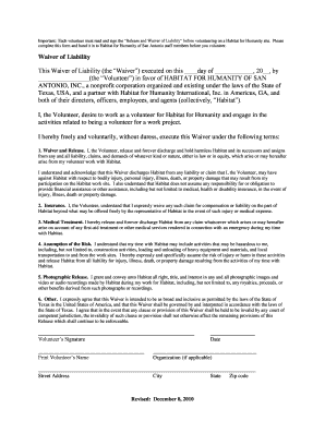 Habitat for Humanity Volunteer Waiver