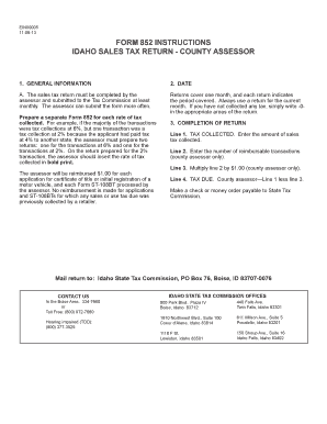 Idaho Sales Tax Return Form 852