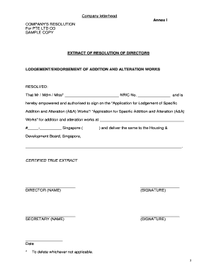 Company Resolution for A&A Works Authorization