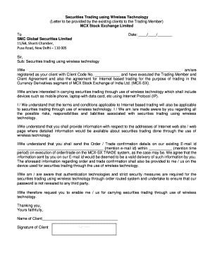 MCX-SX Wireless Trading Authorization Letter