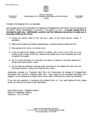 Michigan Professional Licensing Allegation Form