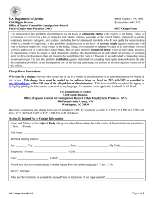 OSC Charge Form for Immigration-Related Unfair Employment Practices