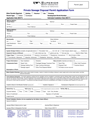 Private Sewage Disposal Permit Application Form