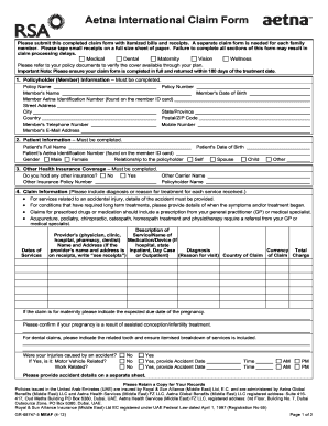 Aetna International Claim Form
