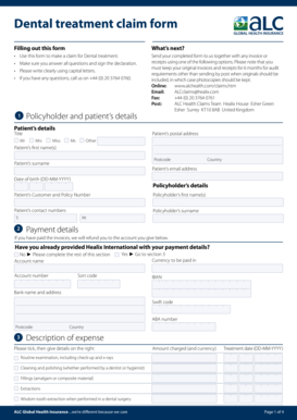 Dental treatment claim form