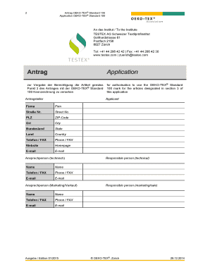 Antrag OEKO-TEX® Standard 100