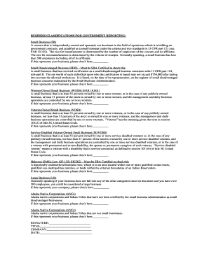 Government Reporting Business Classification Form