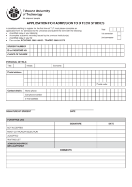 Application for Admission to B Tech Studies