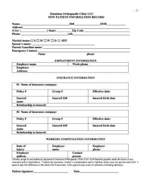 Dominion Orthopaedic Clinic New Patient Form