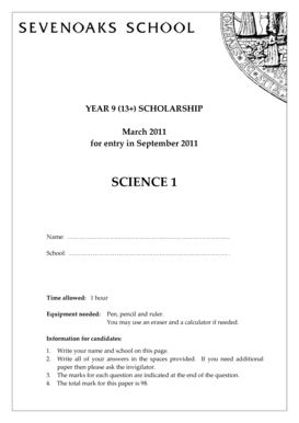 Science Scholarship Exam Form