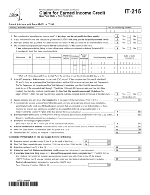 New York State Earned Income Credit Form IT-215