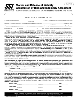 Snorkeling Medical Form and Waiver