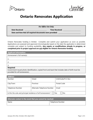 Ontario Renovates Application Form