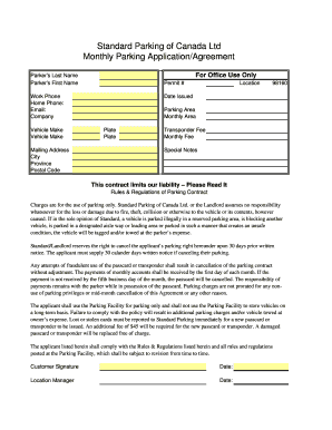 Standard Parking of Canada Monthly Parking Agreement