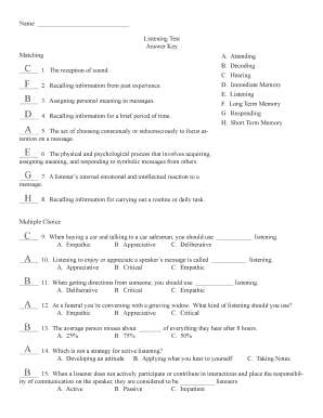 Listening Test Answer Key