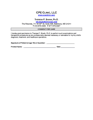 Consent for Care Form