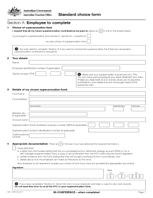 Australian Standard Choice Form for Superannuation