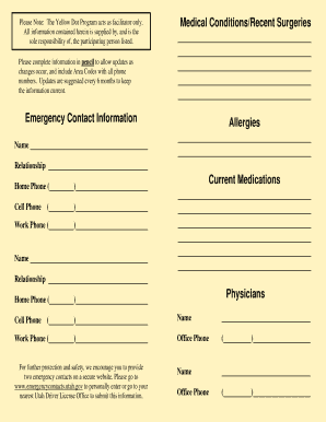 Utah Yellow Dot Program Medical Information Form