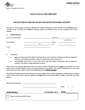 Water Exchange Account Application Form