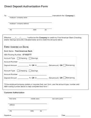 Direct Deposit Authorization Form