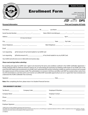 Student ALINE Card Enrollment Form