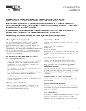 Horizon Power Planned Interruption Claim Form