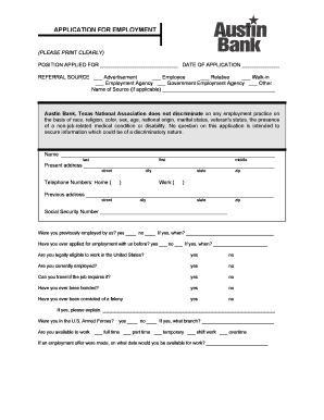 Austin Bank Employment Application