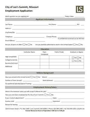 City of Lee’s Summit Employment Application