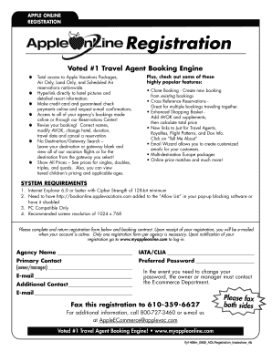 Apple Vacations Online Registration Form