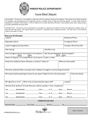 Parker Police Department House Watch Request