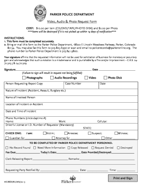Parker Police Department Video Audio Photo Request Form