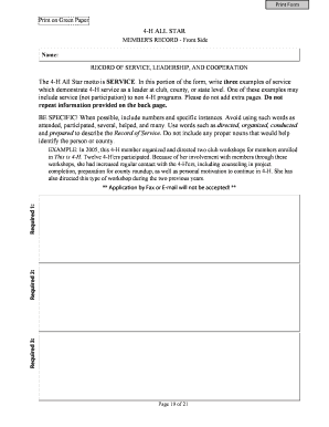 4-H All Star Member's Record Form