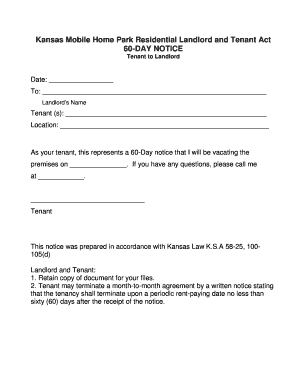 Kansas 60-Day Tenant Notice to Landlord