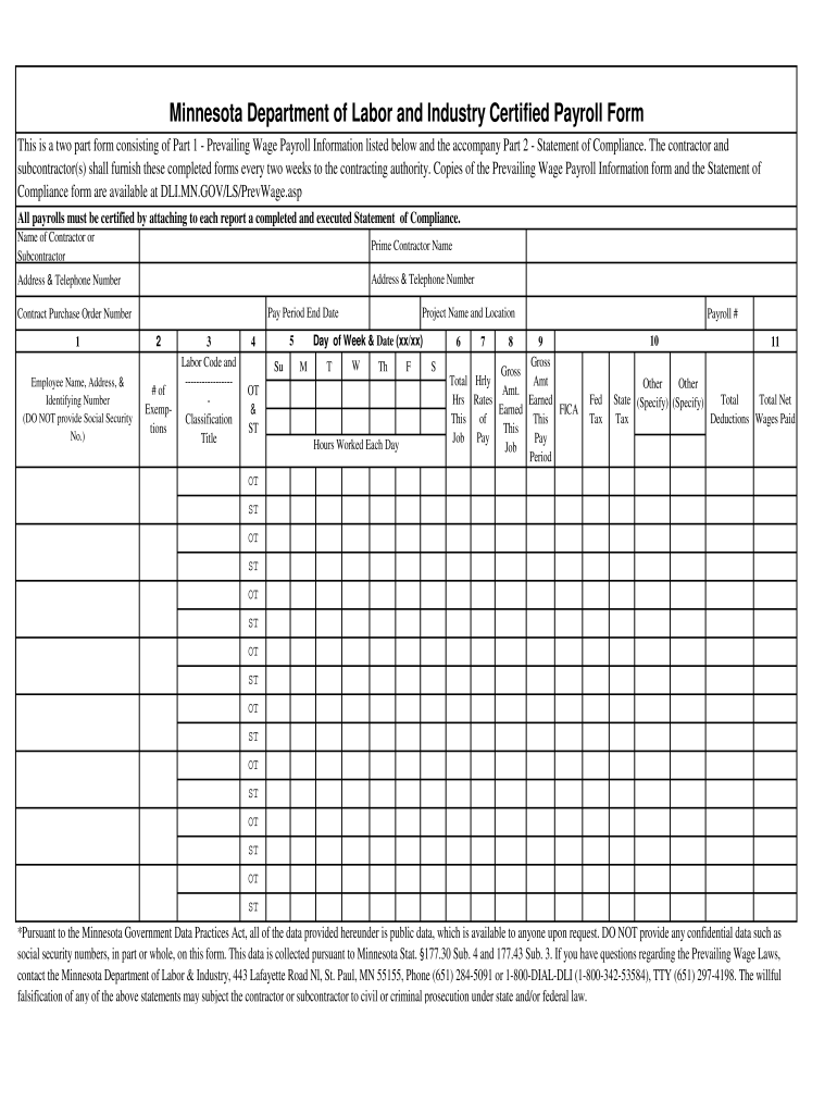 minnesota certified payroll form Preview on Page 1