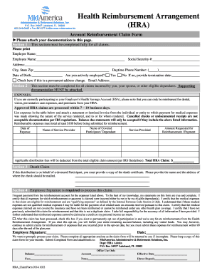 Health Reimbursement Arrangement Claim Form