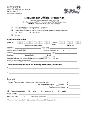 Royal Conservatory Official Transcript Request