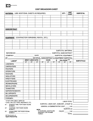 Cost Breakdown Sheet