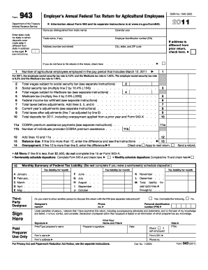 Form 943 Employer’s Annual Federal Tax Return for Agricultural Employees