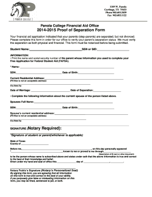 2014-2015 Proof of Separation Form