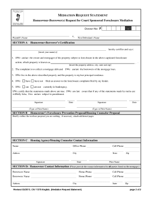 New Jersey Foreclosure Mediation Request Statement